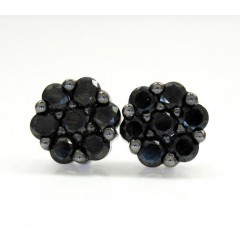 14k White Gold Black Diamond Cluster 8mm Earrings 1.25ct