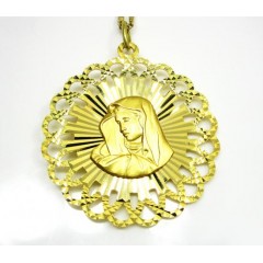 14k Yellow Gold Double Sided Jesus & Virgin Mary Pendant
