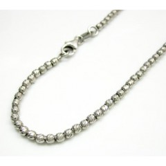14k White Gold Diamond Cut Bead Bracelet 8 Inch 2mm