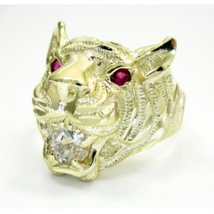 10k Yellow Gold Tiger Head Ring 