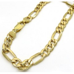 10k Yellow Gold Thick Figaro Bracelet 9 Inch 6.5mm
