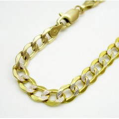 10k Yellow Gold Two Tone Diamond Cut Cuban Bracelet 8 Inch 4.4mm 