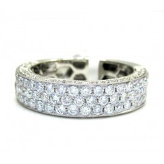 18k Gold Three Diamond Row Wedding Band Ring 1.65ct