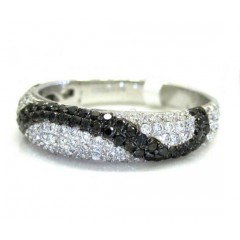 Ladies 14k White Gold Black & White Diamond Wave Cocktail Ring 0.71ct