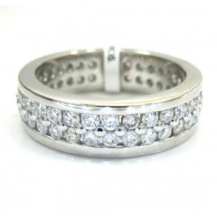 Ladies 14k White Gold Two Row Diamond Eternity Wedding Band Ring 1.63ct