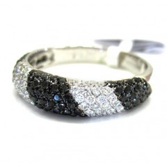 Ladies 14k White Gold Black & White Diamond Zebra Cocktail Ring 0.70ct