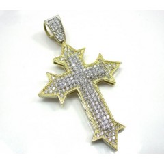 10k Yellow Gold Two Tone Cross Pendant Cz 0.25ct