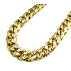 10k Yellow Gold One Sided Diamond Cut Cuban Chain 28 Inch 13.20mm 