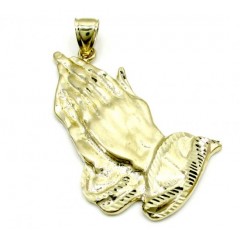Mens 10k Yellow Gold Large Praying Hands Pendant
