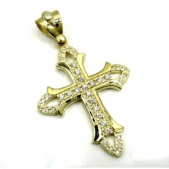 Mens Medium 10k Yellow Gold Cz Cross Pendant 1.25ct