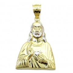 Mens 10k Two Tone Jesus Heart Pendant