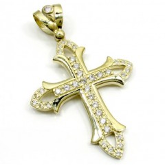 Mens Large 10k Yellow Gold Cz Cross Pendant 1.50ct