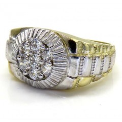 14k Two Tone Small Cz Presidential Ring 0.45ct
