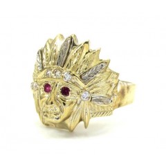Mens 10k Two Tone Indian Chief Cz Head Ring 0.35ct