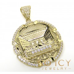 10k Yellow Gold Two Tone Cz Medium Jesus Apostles Last Supper Pendant 4.00ct