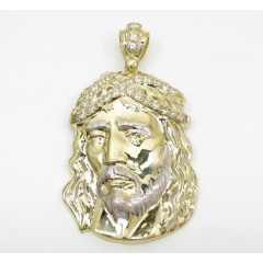 Mens 10k Two Tone Cz Medium Jesus Head Pendant 3.00ct