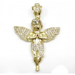 10k Yellow Gold Medium Baby Cherub Angel Pendant 3.00ct