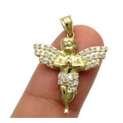 10k Yellow Gold Mini Baby Cherub Angel Pendant 1.50ct