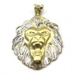 10k Yellow Gold Large Two Tone Lion Pendant 0.10ct