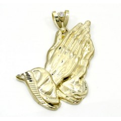 10k Yellow Gold Large Praying Hands Pendant 0.10ct