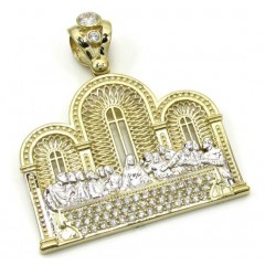 10k Yellow Gold Two Tone Cz Jesus Apostles Last Supper Pendant 1.50ct