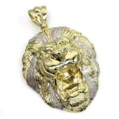 10k Yellow Gold Large Two Tone 3d Lion Head Pendant 