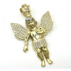 10k Yellow Gold Two Tone Large Baby Cherub Pendant 1.50ct