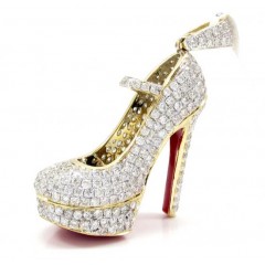 14k Yellow Gold Red Bottom Stiletto Heel Shoe 2.90ct