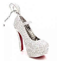 14k White Gold Red Bottom Stiletto Heel Shoe 2.88ct