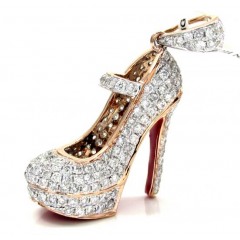 14k Rose,white, Yellow Gold Red Bottom Stiletto Heel Shoe 1.96ct