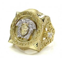 10k Yellow Gold Large Medusa Head Ring .20ct