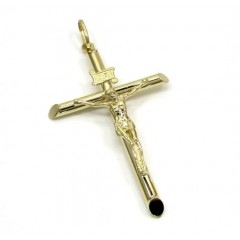 10k Yellow Gold Large Jesus Tube Cross Pendant 