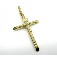 10k Yellow Gold Medium Jesus Tube Cross Pendant 