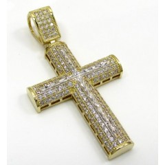 10k Yellow Gold Small Two Tone Cross Pendant 1.50ct