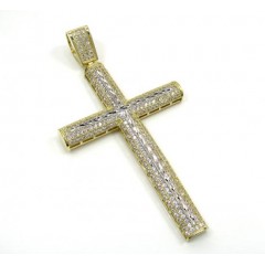 10k Yellow Gold Large Two Tone Cross Pendant 1.75ct