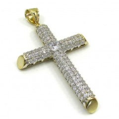10k Yellow Gold Large Two Tone Tube Cross Pendant 1.6ct