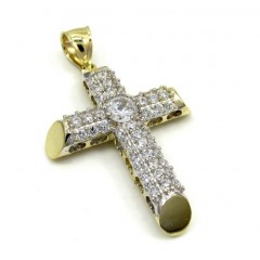 10k Yellow Gold Small Two Tone Tube Cross Pendant 1.2ct