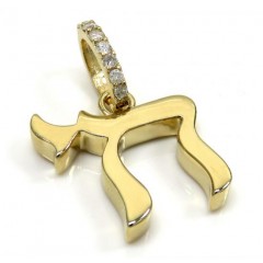 14k Yellow Gold 3d Solid Jewish Chai Pendant .09ct