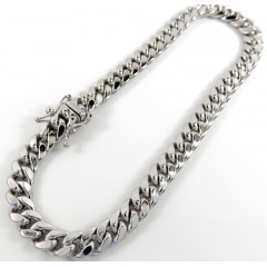 10k White Gold Medium Hollow Puffed Miami Bracelet 8.50 Inch 6.5mm