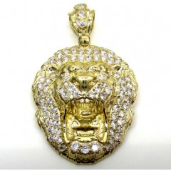 10k Yellow Gold Large Cz Lion Head Pendant 1.50ct