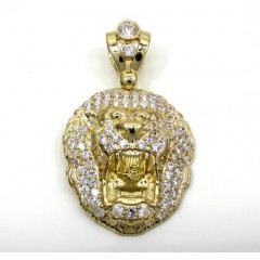 10k Yellow Gold Medium Cz Lion Head Pendant 1.25ct