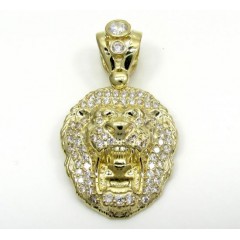 10k Yellow Gold Mini Cz Lion Head Pendant 1.00ct