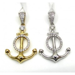 14k Yellow And White Gold Diamond Anchor Pendant 0.36ct