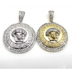 10k Yellow And White Gold Halo Medusa Head Diamond Pendant 0.98ct