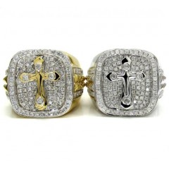 14k Yellow And White Gold Diamond Cross Ring 1.32ct
