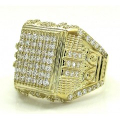 Mens 10k Yellow Gold Cz Iced Column Ring 1.10ct