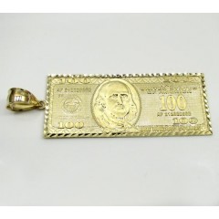 10k Yellow Gold Large Hundred Dollar Bill Plate Large Pendant 