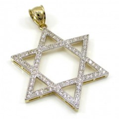 10k Yellow Gold Xl Iced Out Cz Star Of David Pendant 1.00ct