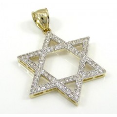 10k Yellow Gold Large Iced Out Cz Star Of David Pendant 0.75ct