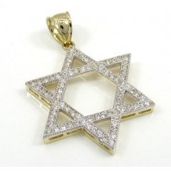 10k Yellow Gold Large Iced Out Cz Star Of David Pendant 0.75ct